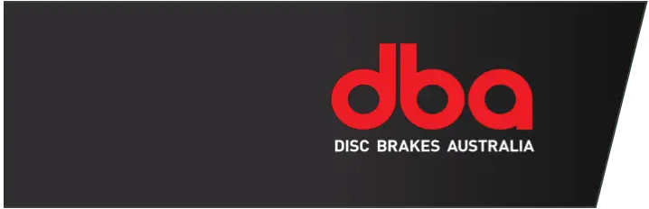 Logo DBA Disc Brakes Australia con testo rosso su sfondo nero