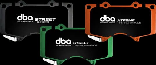Confronto tra le serie di pastiglie freno DBA che mostra le opzioni Street, Street Performance e Xtreme Performance