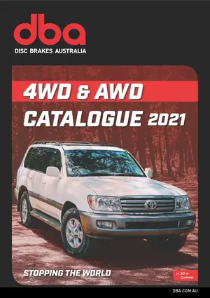 Copertina del catalogo DBA 4WD & AWD 2021 raffigurante un Toyota Land Cruiser bianco su terreno fuoristrada con tonalità rosse